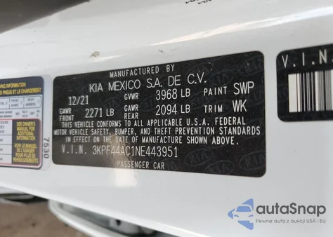 2022 Kia Forte Gt z USA, uszkodzony, nr VIN 3KPF44AC1NE443951